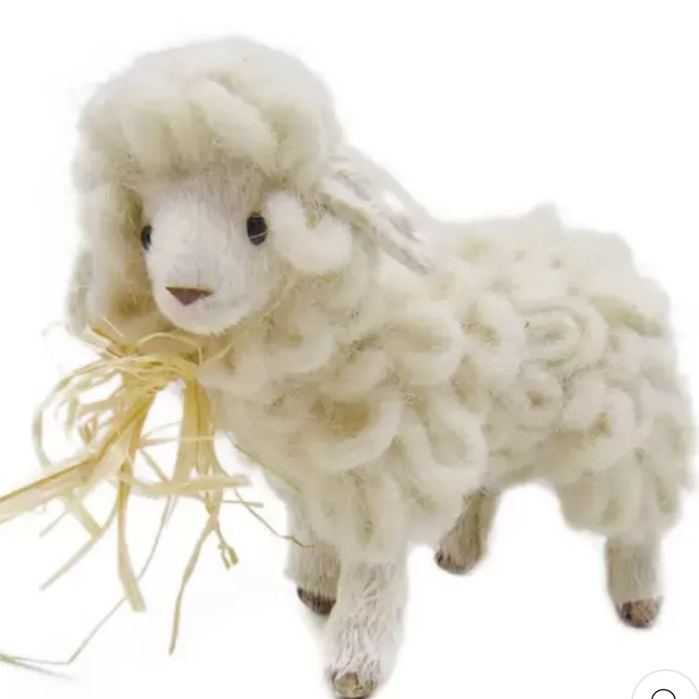 Bloom Room Spring Easter Sheep Plush Figurine white pink bow Cottagecore